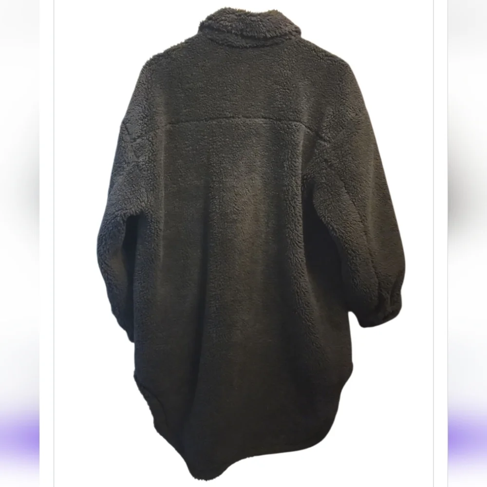 SOLD Gap Sherpa Teddy Coat Black Long Button Down Size Large Petite Oversized - Picture 6 of 6